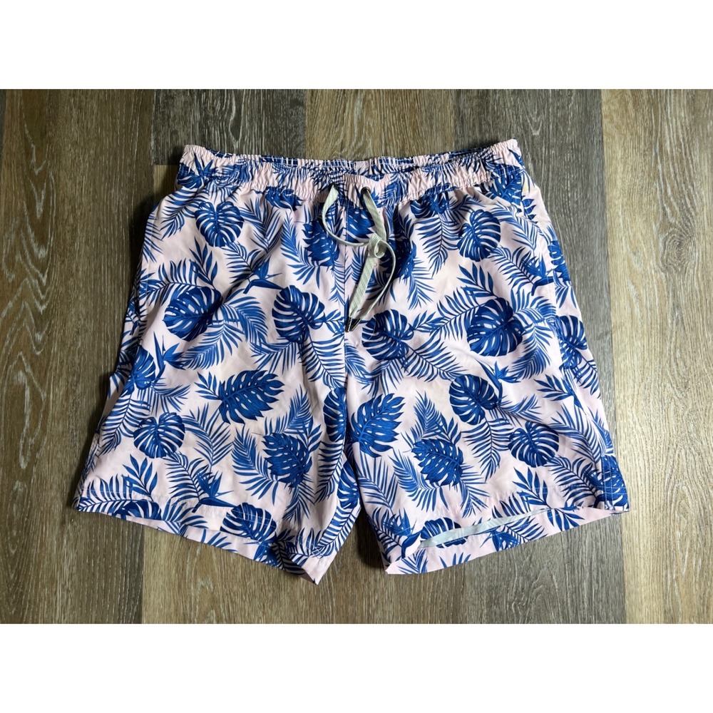 Swim‎ Trunks Mens XL Pink Blue Tropical Leaf Good Condition Drawstring